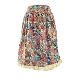 Bella Bird M Skirt Pretty Colorful Floral Artsy Full Lace Hem Elastic Waist CUTE